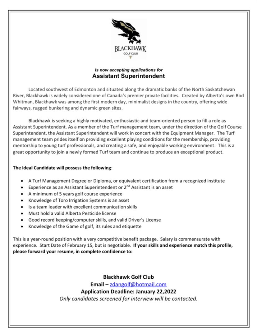 If you are interested in joining our new team <a href="/playblackhawk/">Blackhawk Golf Club</a> we have a great job opportunity available. DM if you are looking for more details.