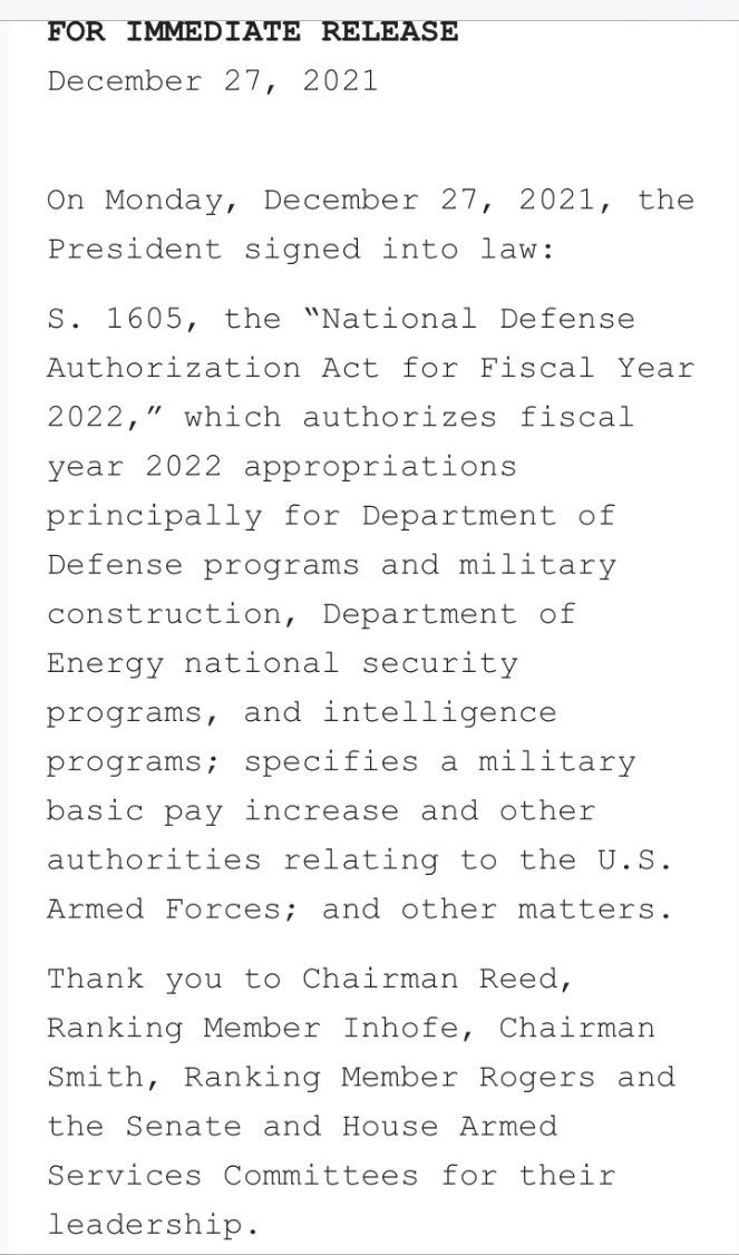 Connor O'Brien on Twitter "JUST IN Biden has signed the NDAA into law