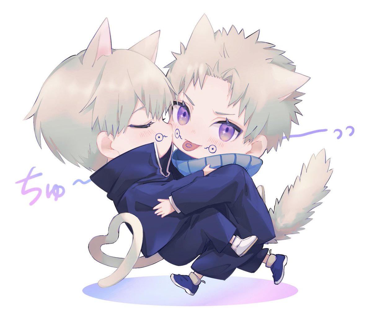 multiple boys animal ears male focus tail 2boys cat ears cat tail  illustration images