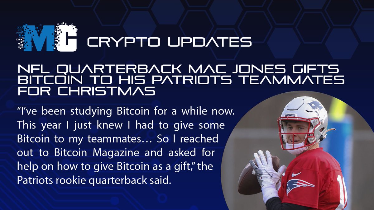 MultiChainteam's tweet image. NFL rookie quarterback Michael McCorkle “Mac” Jones gifted his teammates with Bitcoin as Christmas presents.

#cryptocurrency #blockchain #Bitcoin #NFL