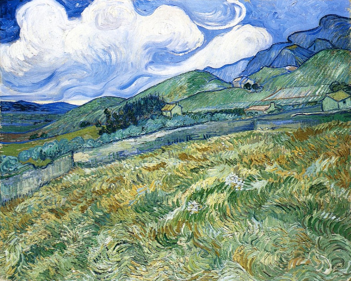 vangoghartist's tweet image. Wheatfield with Mountains in the Background, 1889 #vincentvangogh #vangogh