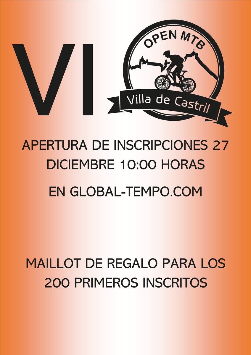 SCastril_Parque's tweet photo. #Deportes/
Abierto plazo de inscripción
VI OPEN MTB VILLA DE CASTRIL 🚲🚲🚲🏆⛰️
https://t.co/I9anGT0YCW
@AytoCastril @DeportesCastril @ATUCCAS @DipgraDXT 
 @CamisetasyDors #globaltempo

#ciclismo #turismodeporte #mtb #open #Geoparque de #Granada
#CastrilparaísoNatural #Andalucia https://t.co/h6O2MijAFd