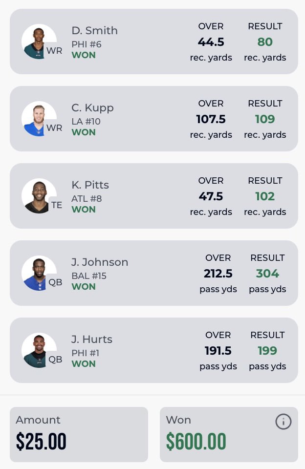 🔥WINNING ENTRY OF THE NIGHT🔥

Want to be like this user and win big playing HotStreak? 

Join now and you could have the chance to win big 💰💰

join.hotstreak.gg/3zPgOP2

#FantasySports #FantasyFootball #FantasySportsApp #NFL #NFLTwitter