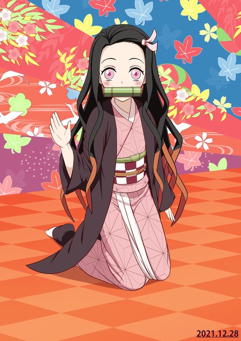 予紙さんがTwitterに投稿した竈門禰豆子(鬼滅の刃)のイラスト。