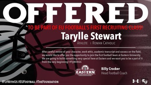 Blessed to receive a offer from <a href="/EUEaglesFB/">Eastern University Football</a> thank you <a href="/Coach_Crock/">Billy Crocker</a> <a href="/RomanCatholicHC/">Coach Prete</a>