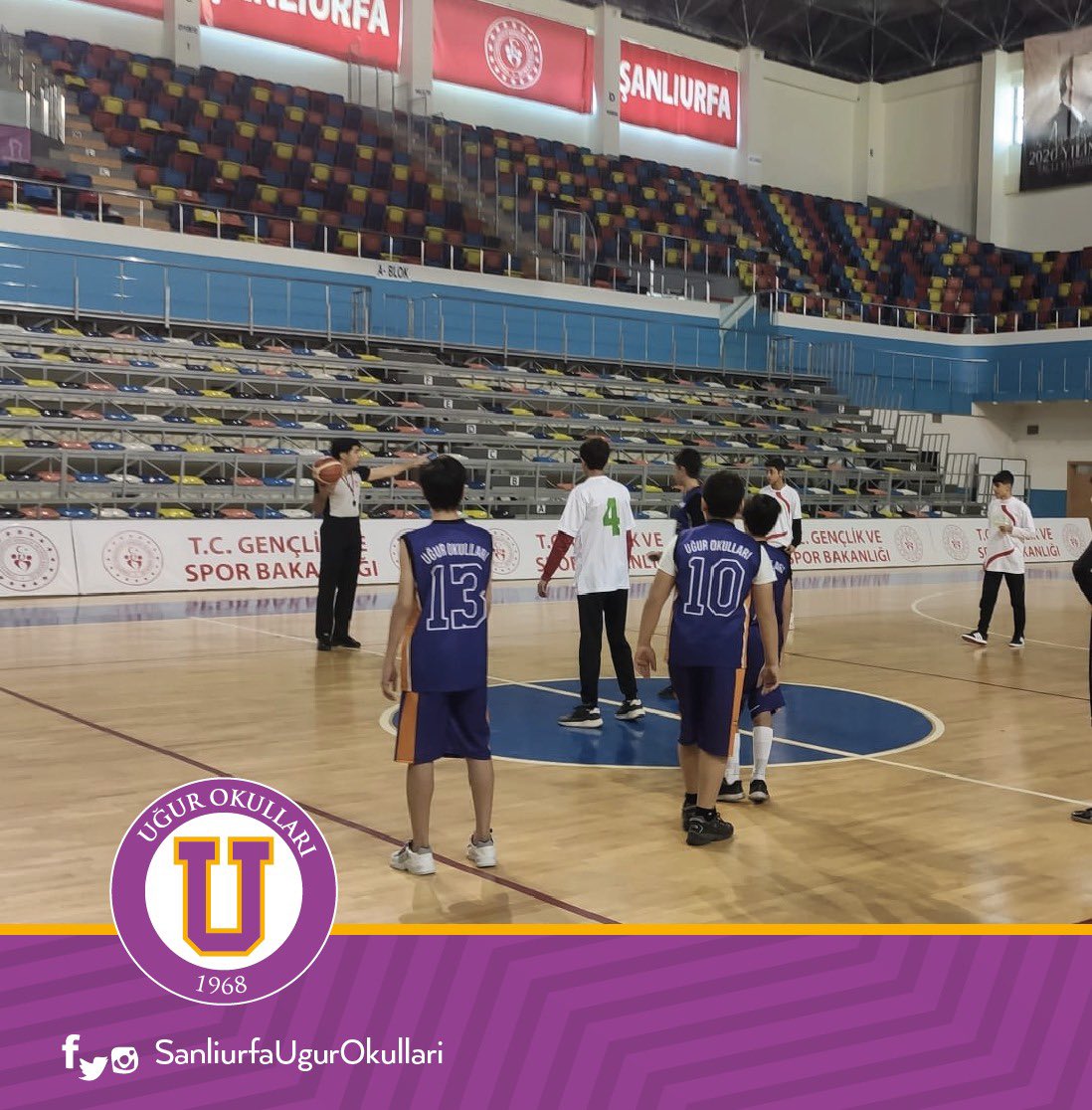 urfaugurokullar's tweet photo. Hep destek, tam destek!
Uğurlu öğrencilerimiz bugünkü basketbol maçında da galibiyet alarak Yarı Finale yükseldi. Öğrencilerimizi tebrik ediyoruz.💜💜
#ugurluolmak
#ugurokulları
#utigers https://t.co/bQWmuaF0b3