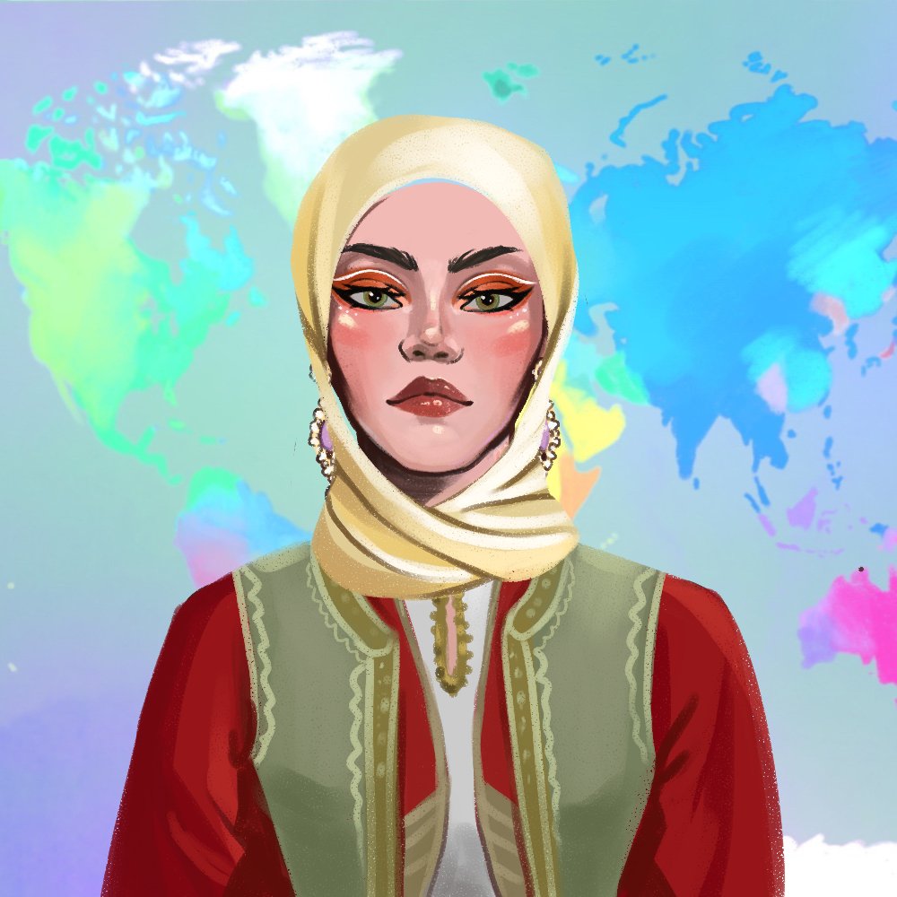 CultureOfWomen's tweet photo. CULTURE OF WOMEN 126 (COW_ED1)
®️ Limited Edition - 1 ®️

Listed 👇🏽👇🏽👇🏽 https://t.co/ubHA3llBVf

Dress: Traditional of Bosnia and Herzegovina
Headdress: Singapore Traditional Tudung
Jewelry: Indian Festival Earrings

#Solana #SolanaNFTs #WomeninNFTs #nftart https://t.co/63naPqNaDk
