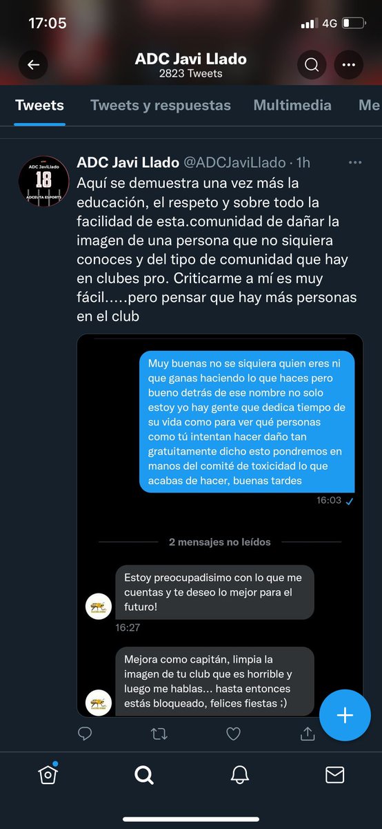Habla de toxicidad y filtra conversaciones privadas que en España es delito.

Darle un poco de difusión hombre que en 2 horas aún no lo leyó nadie... 🤣

20 likes y pienso en denunciarle y pasar la captura de la denuncia por aquí ^^

Tic TAC... ⏰😉