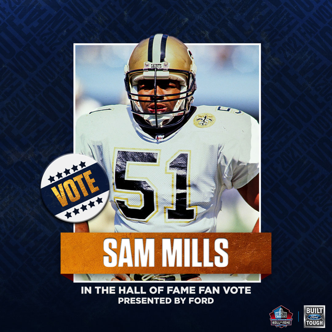 ProFootballHOF's tweet photo. Sam Mills is a Finalist for the Class of 2022! Continue your support for the @Saints legend.

Submit your picks in the HOF Ford Fan Vote: https://t.co/ehKdUM7m02 

#PFHOF22 | #Saints https://t.co/bdUpuMKYt6