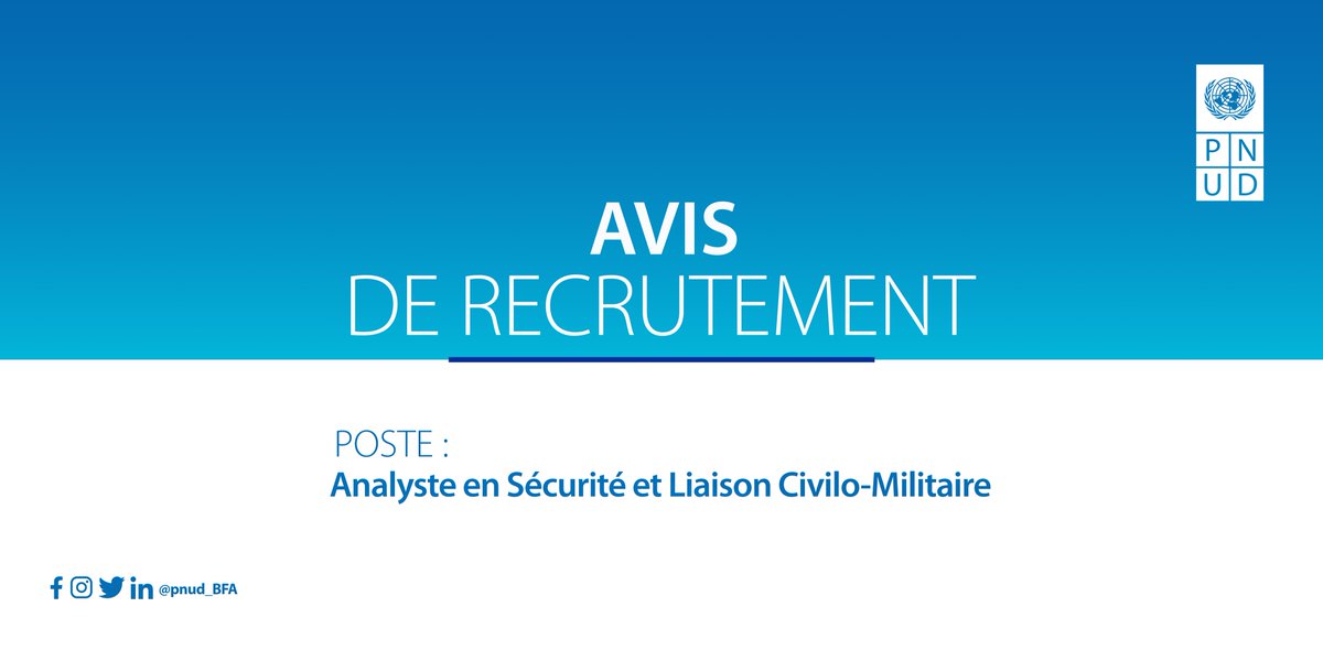 PNUD_BFA's tweet photo. Le PNUD Burkina Faso lance un avis de recrutement
🌐 𝐂𝐥𝐢𝐪𝐮𝐞𝐳 𝐬𝐮𝐫 𝐥𝐞 𝐥𝐢𝐞𝐧 𝐩𝐨𝐮𝐫 𝐩𝐨𝐬𝐭𝐮𝐥𝐞𝐫 https://t.co/kmfeXFm4qr
La date limite est fixée au Jeudi 30 déc 2021
NB: Candidatures féminines sont fortement encouragées
#pnudbfa #recrutement #offredemploi https://t.co/IqSjxuCQdI