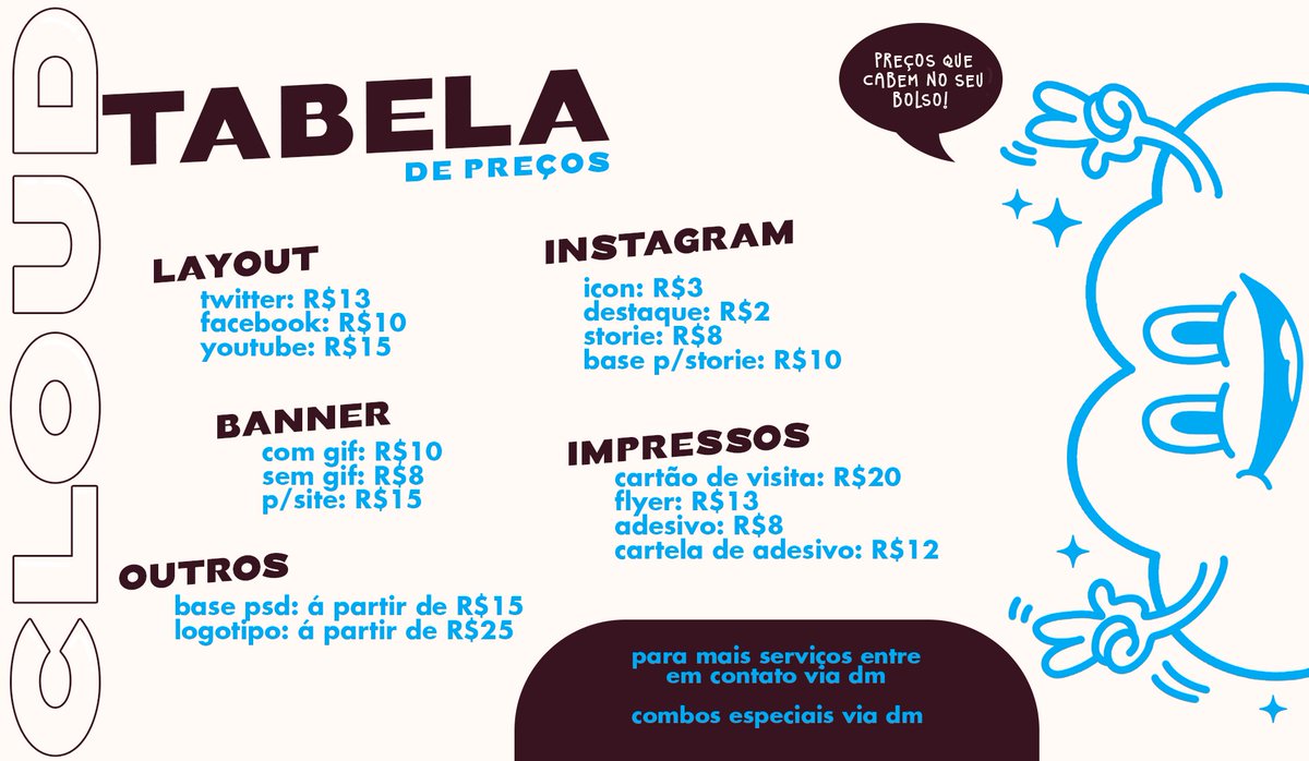 cloudsgn's tweet image. ☁️Bem Vindos ao Cloud Design!

Projeto de design gratuito e pago dedicado à todas as culturas! 

🗂️ Portifólio: behance.net/clouddsgn
🗓 Cronograma: docs.google.com/spreadsheets/d…