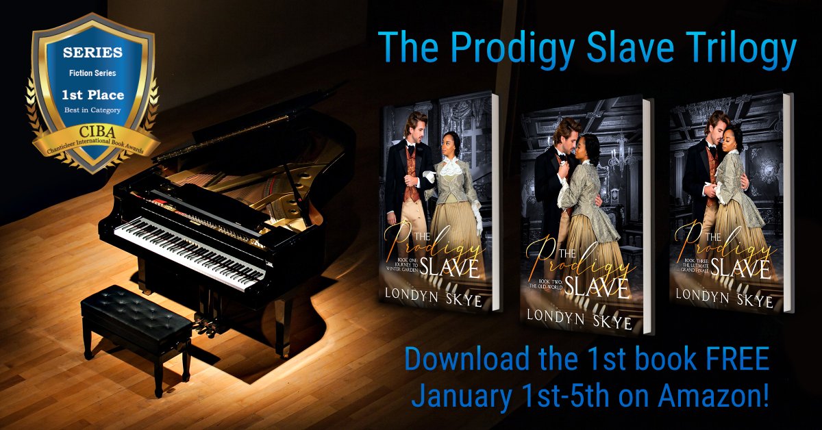 Download the 1st book in the award winning series, The Prodigy Slave, for FREE! January 1st-5th on Amazon &amp; Kindle Unlimited!
#trilogy #BWWM #Insiprationalromance #InterracialRomance #Prodigy #Slavery #Piano #KindleUnlimited