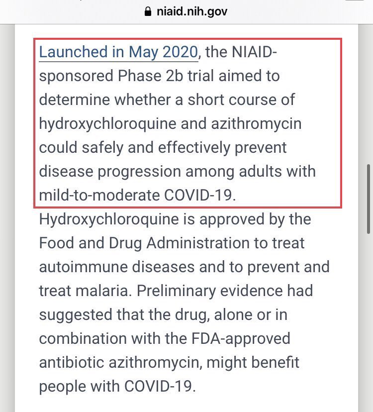 12/ Fauci’s agency pulled an early-use study of HCQ in June 2020 because it could not find more than 20 people for the study.(Read the screen grabs.)How do you not find more that 20 people? How do you not study this while claiming on TV that it has little use?Trust.