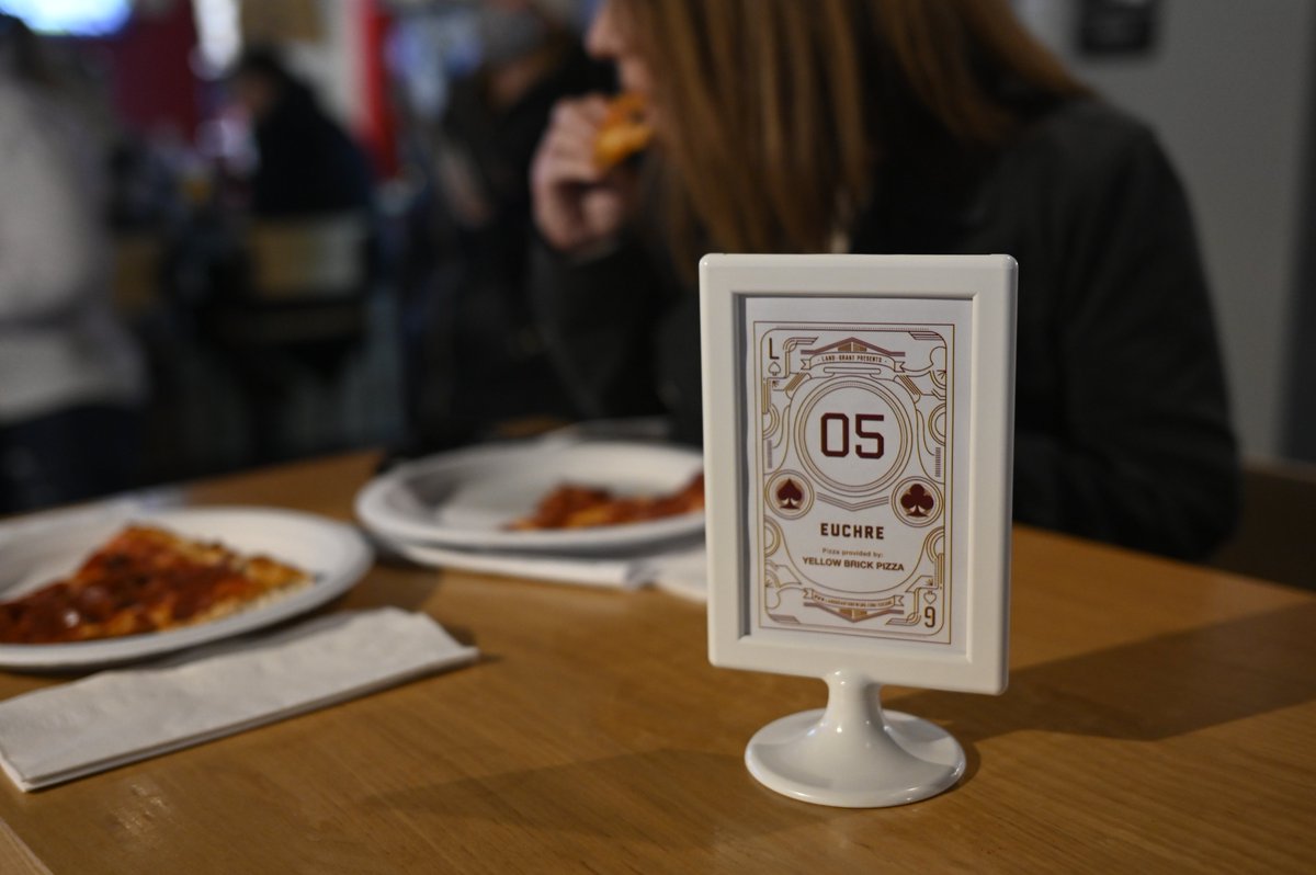 LandGrantBeer's tweet photo. ♠️♥️♣️♦️ Monday night Euchre League is back for a winter session, starting Jan. 3! Register your team today &amp; get all of the league details (like free @YBPizza for participants) at https://t.co/Ckdb6S32yM. 

Also - a big congratulations to our Dec. league champs: The BerDursos! https://t.co/1sqjlKdoBe