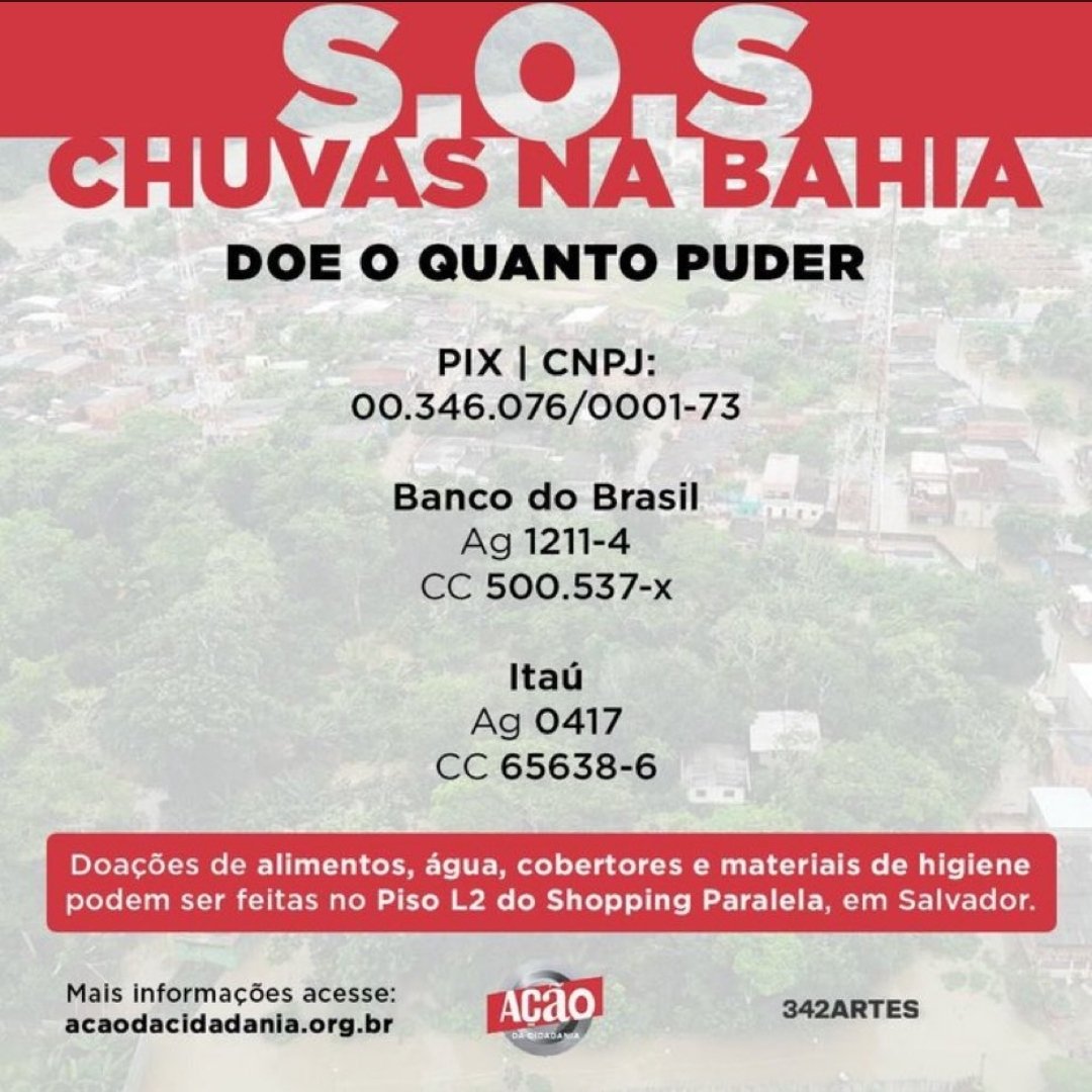 SOS BAHIA! Vamos doar e socorrer os nossos irmãos baianos.
