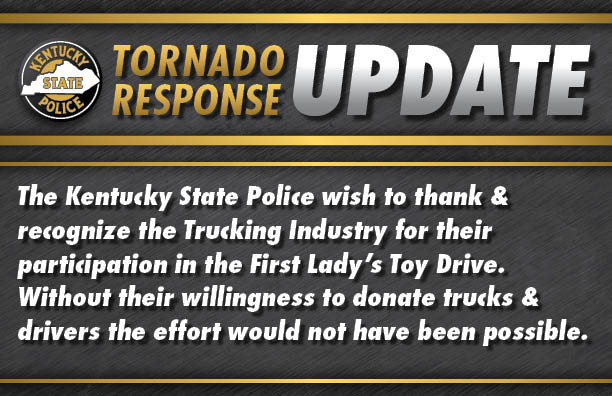 Please help us in THANKING the TRUCKING INDUSTRY for their their assistance with the First Lady's Toy Drive. Without their willingness to donate trucks &amp; drivers, the children impacted by the recent tornados would not have received the toys in time for Christmas. <a href="/FMCSA/">FMCSA</a> <a href="/CVSA/">CVSA</a>