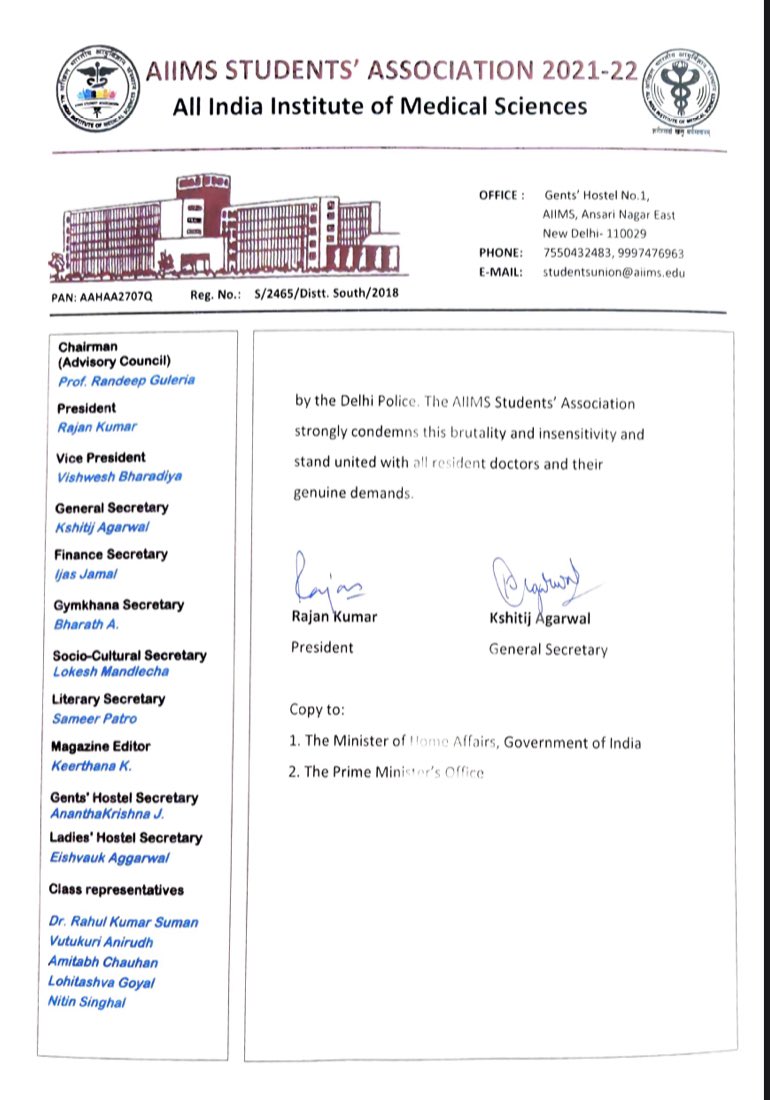 AIIMS_SA's tweet image. AIIMS Students’ Association demands to expedite NEET-PG 2021 Counselling and condemns the brutality by Delhi Police against residents at a peaceful protest. #neetpg2021counselling
@PMOIndia 
@MoHFW_INDIA 
@mansukhmandviya 
@FordaIndia @AIIMSRDA 
@DelhiPolice 
@ani_digital