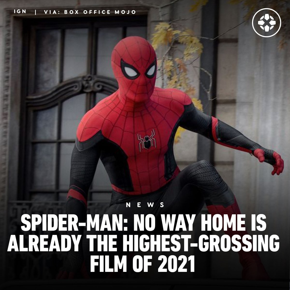 IGN's tweet photo. Earning over $1 billion at the global box office, Spider-Man: No Way Home has secured the third-highest Christmas Day gross, 10-day gross, and Super Hero film gross of all time records. https://t.co/i4sDPWqlCv https://t.co/Cx8sYEB7j6
