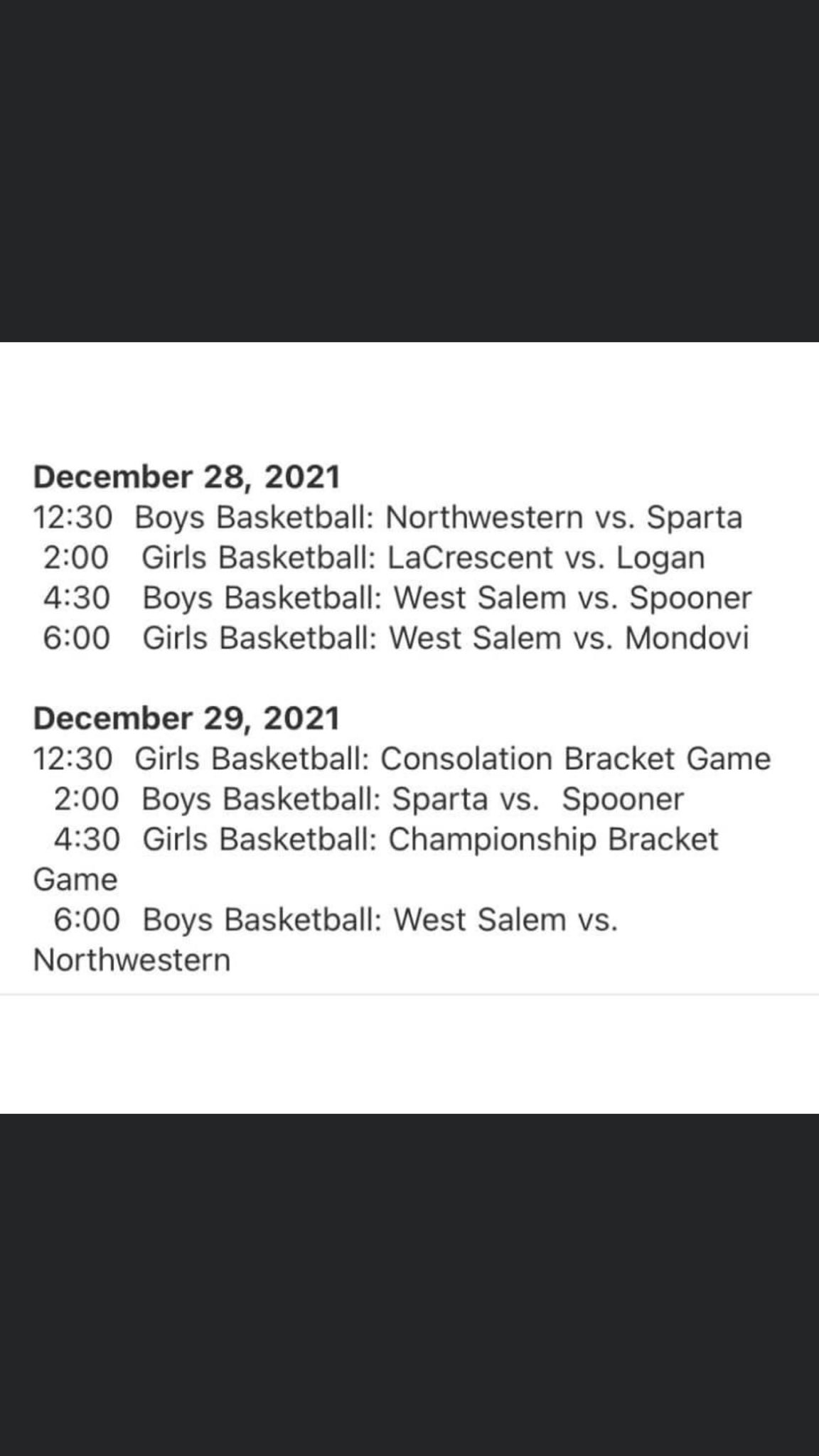 WestSalem Basketball on Twitter "Holiday Basketball Schedule West