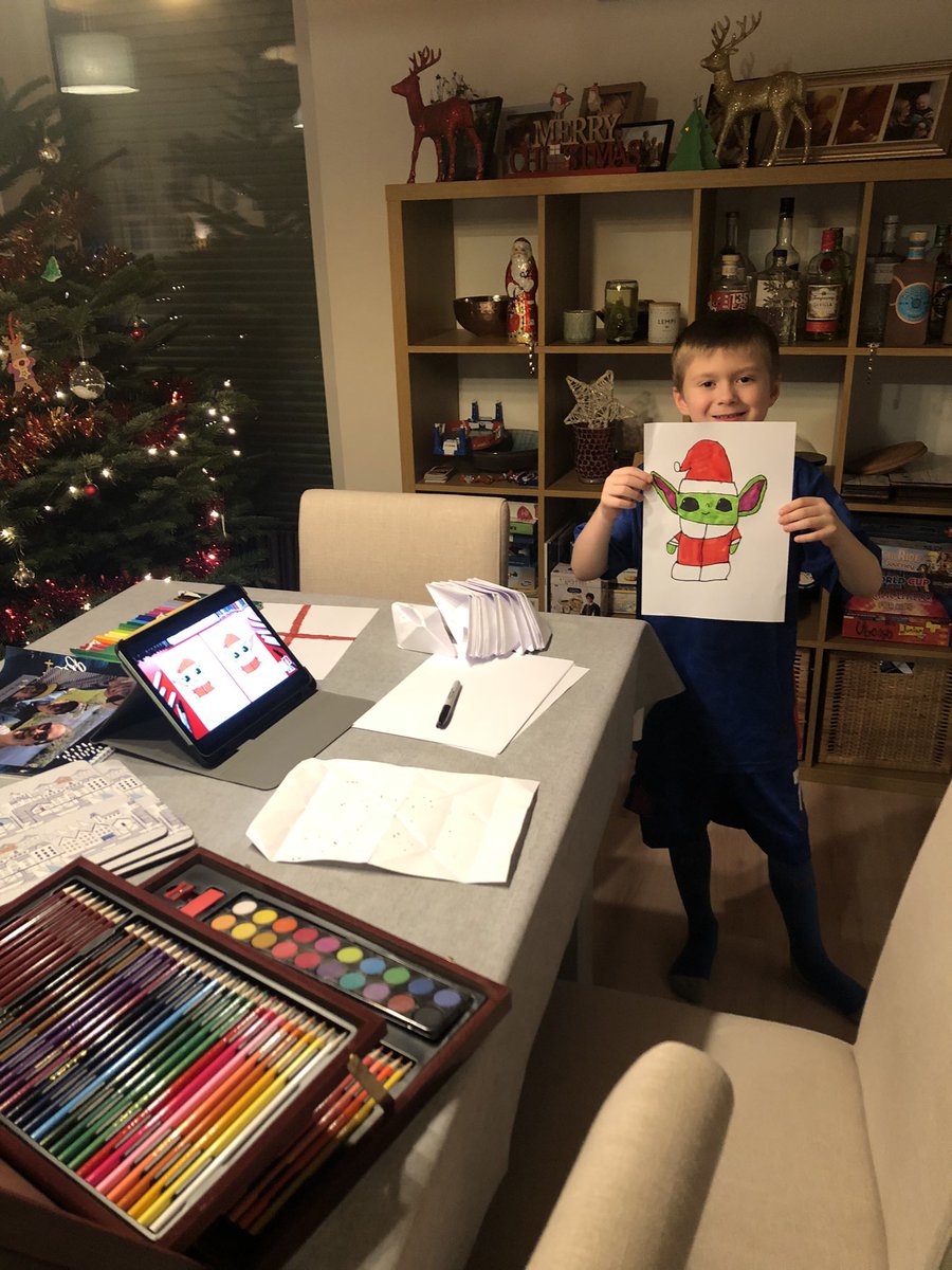 rolsmarshman10's tweet photo. @ArtforKidsHub my son Tom (aged7) absolutely loves your videos! Here he is trying out the new art stuff he got for Christmas! Thank you for inspiring him! https://t.co/39IMKzvSxL
