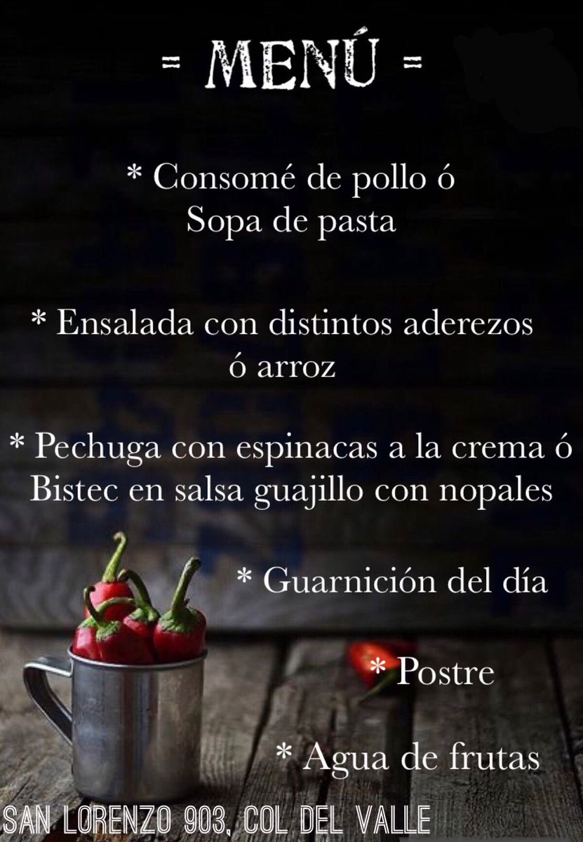 al_bistro's tweet photo. 🚨ESTAMOS EN UBER EATS Y DIDI FOOD🚨
Buenos días chic@s ☀️ les dejamos el menú de hoy 😋🌶 excelente inicio de semana para tod@s🍀@En_laDelValle 

#comerico #comesano #deli #yomi #yumi #cuidate #menudeldia #comida #menucompleto #FelizLunes #comecomoencasa #comidamexicana #AlChile https://t.co/16mnISCovm