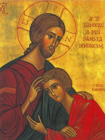 This icon of #StJohn the Beloved Disciple with Jesus is a favourite for many #RSCJ, reminding us of our #vocation, &amp; these words from our Constitutions:
"Jesus calls us to a personal encounter with Him. He wants to make known to us the feelings and the preferences of His Heart."