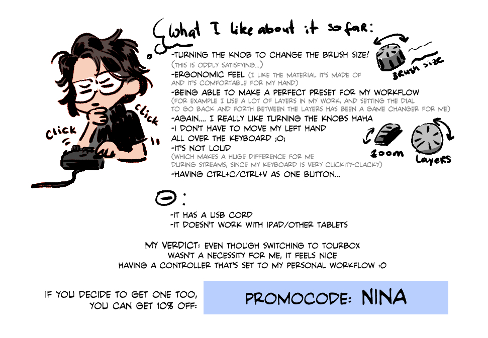 Hey guys!
I've been using #tourbox neo for the past week and here're some of my thoughts on it 👀
you can get one here, and get 10% off with coupon NINA: https://t.co/oeOYQfwW7W (it's also available on amazon) 