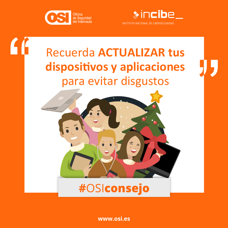 osiseguridad's tweet photo. 🟠#OSIconsejo | Que el #AñoNuevo no te pille desprevenido. Actualiza siempre tus #dispositivos para que estén a salvo de cualquier ataque. #Nocheviejahttps://www.osi.es/es/actualidad/blog/2021/07/28/aprende-mantener-actualizados-tus-dispositivos-programas-y-aplicaciones https://t.co/5QTzJsJkWF