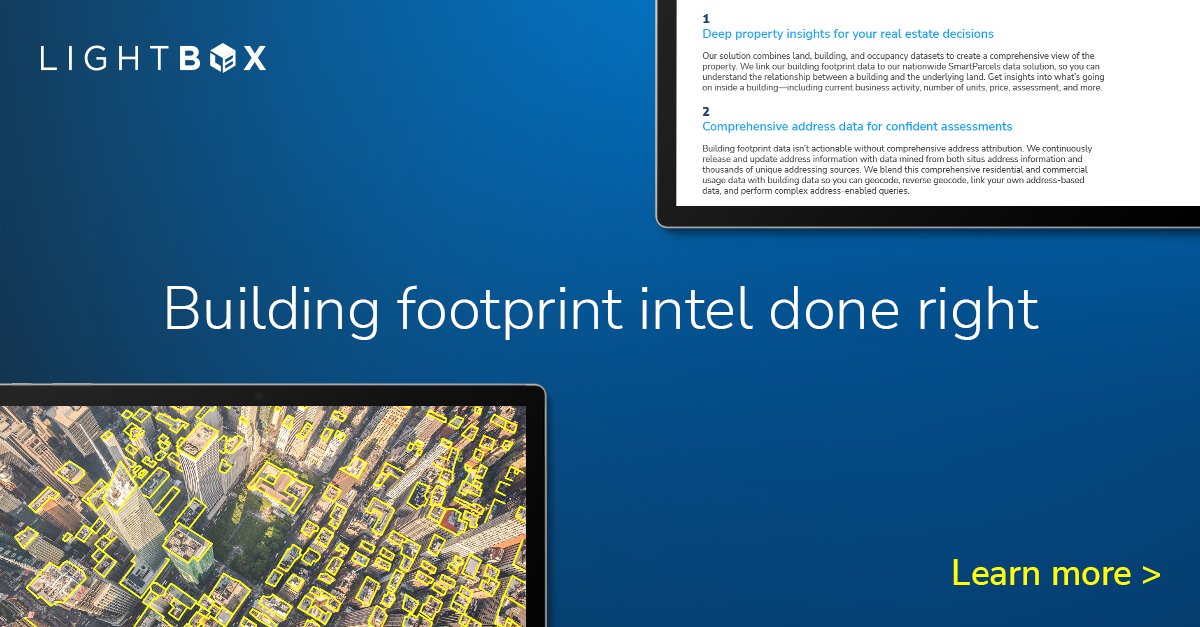 LightBoxRE's tweet photo. Building footprint intel that matters. Transform your #PropertyInsights with comprehensive, multi-source building footprint data. Learn how #LightBoxRE can help you ▶️ https://t.co/SbhZE0FrPK
#BuildingFootprint #BuildingFootprints #Data #DueDiligence #Underwriting #Properties https://t.co/g9PxMi2MIX