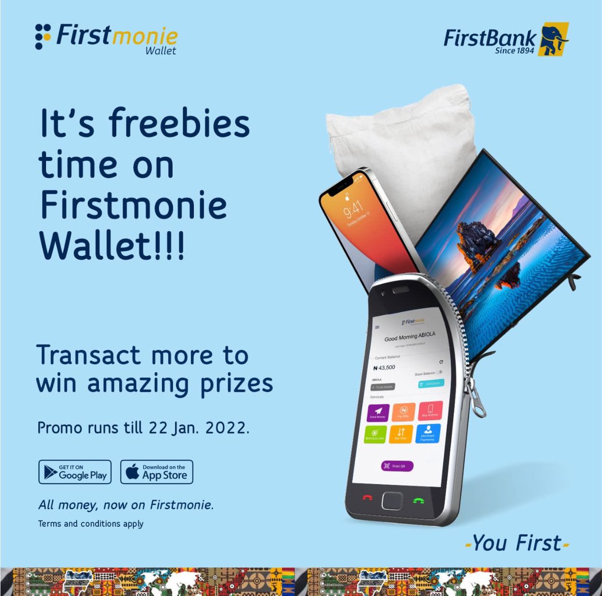 OlisaOsega's tweet photo. There are lots of gift items for FirstMonie Wallet users this season. You can win for yourself iPhone 12, LED Television, Air Conditioners, Bags of rice, cash prizes and so on when you start carrying out transactions on your FirstMonie Wallet.👌
#TransactandWin
#FirstMonieWallet https://t.co/QaJtjupeRm