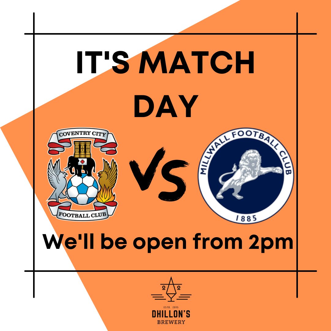 DhillonsBrewery's tweet photo. Get ready for match day this Wednesday as it's CCFC VS MILLWALL! 

Get ready for hot food, great beer and @DJBigSmithy1  playing your favourite tunes to get you ready for the match! We'll be open from 2pm!

KICK OFF: 7:45PM 

#matchday #ccfc #pusb #skyblues #skybluearmy #beer https://t.co/hBQ1LnwQvl