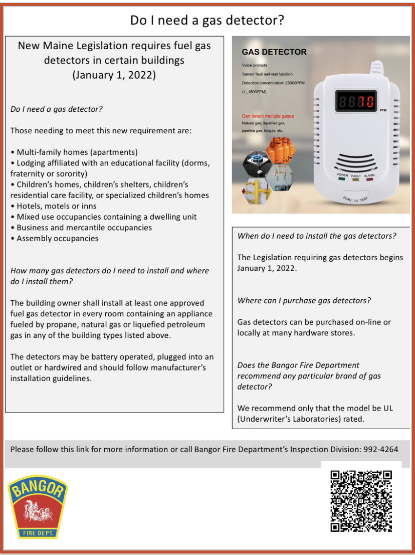 BangorFireDept's tweet photo. #HeyBangor and beyond! New gas detector requirements starting January 1st. Please RT to get the word out and help keep people safer #MEFire #StaySafe #DetectorsSaveLives https://t.co/B2XkkpGaUQ