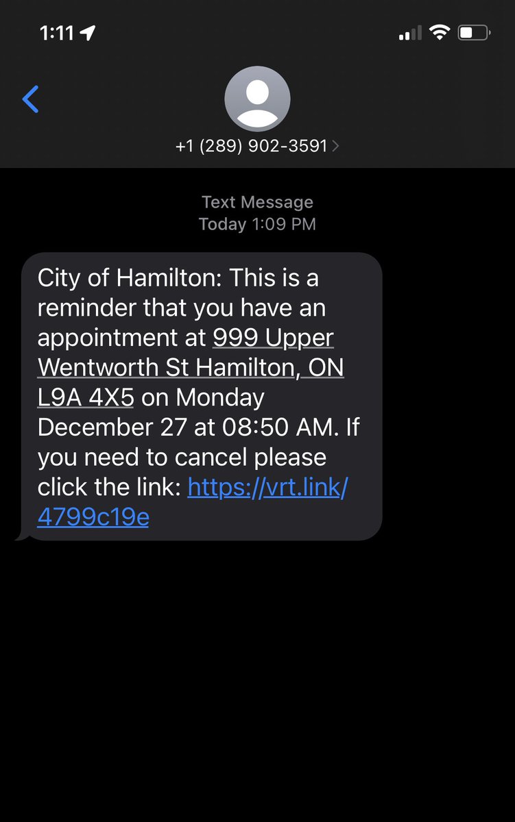 BrendaBleses's tweet photo. @cityofhamilton You just emailed and text messaged me and my husband a reminder for our booster appointment that we had this morning at 8:50 am today. You sent the reminder at 1:09 pm today! Perhaps your messaging is a day behind from the holiday? https://t.co/EjV4LZR37I