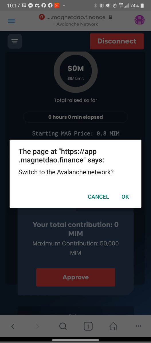 half_great's tweet photo. @Magnet_DAO Guys i cant connect. Its saying im not on avalanche network but i am. https://t.co/d47lozP4TT