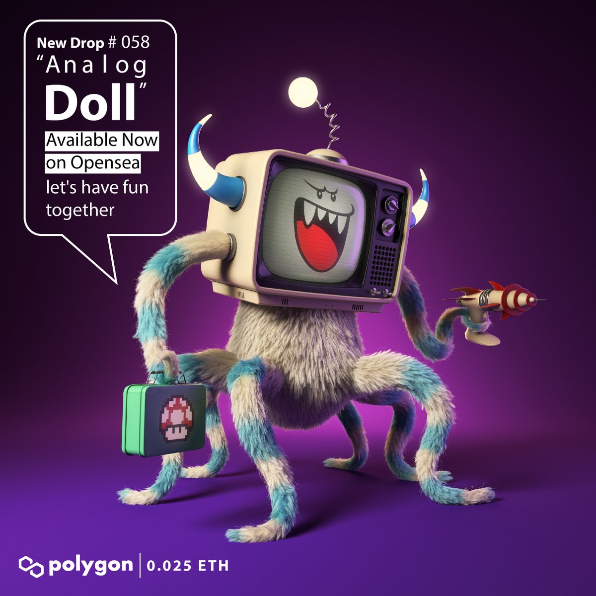 New Drop!! "Analog Doll" #058
on <a href="/0xPolygon/">Polygon | POL</a> <a href="/opensea/">OpenSea</a> 📺👻👻👻
Price: 0.025 eth 
Let's have fun together.

opensea.io/collection/ana…

#NFT #NFTS #NFTCommunity #NFTdrop #nftart #OpenSeaNTF #NFTartists #Polygon #NFTcollection  #NFTJPN