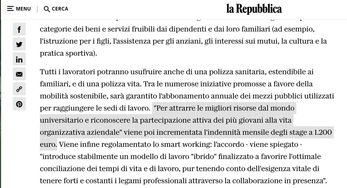 MicheTiraboschi's tweet photo. Atlantia, la retribuzione degli stage sale a 1.200 euro.
Più di quanto guadagna un apprendista. Più del valore mensile di una borsa di dottorato. 
Possiamo pensarla come vogliamo sul singolo caso ma in questa contraddizione ci sono molti dei problemi del nostro mercato del lavoro https://t.co/e3K5F7AQT3