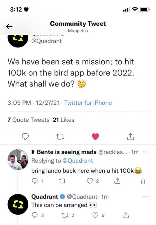 So for anyone that hasn’t done it yet please go follow <a href="/Quadrant/">Quadrant</a>!!! So that they can get too 100k before 2022! Honestly amazing group of people and they deserve it! If you do you get a cookie👀🍪