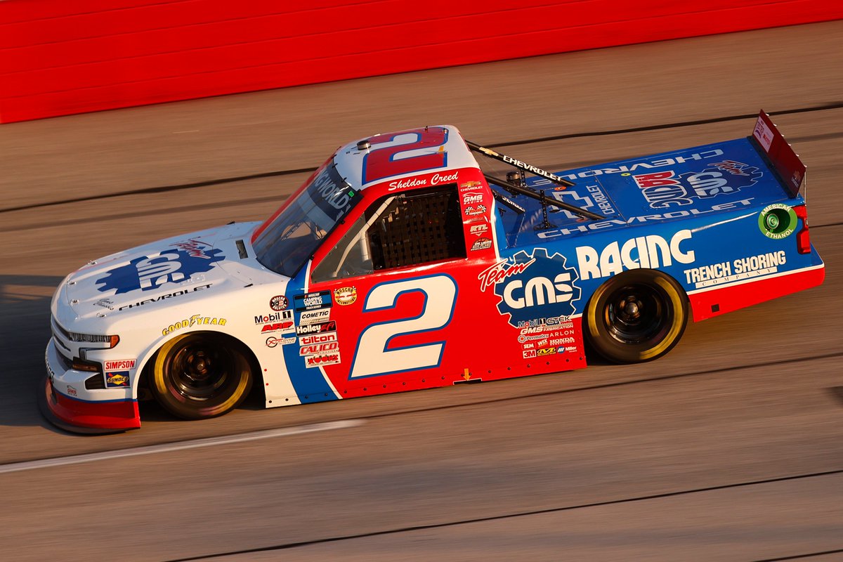 GMSRacingLLC's tweet photo. As 2021 comes to a close, we thought we'd end the year with a trip down memory lane.
Our first win of the season came in the #LiftKits4Less200 at @TooToughToTame, where a hungry @SheldonCreed charged to the front on a late restart to take the checkered flag!
#WeAreGMS | #NASCAR https://t.co/Urs5s36YCA