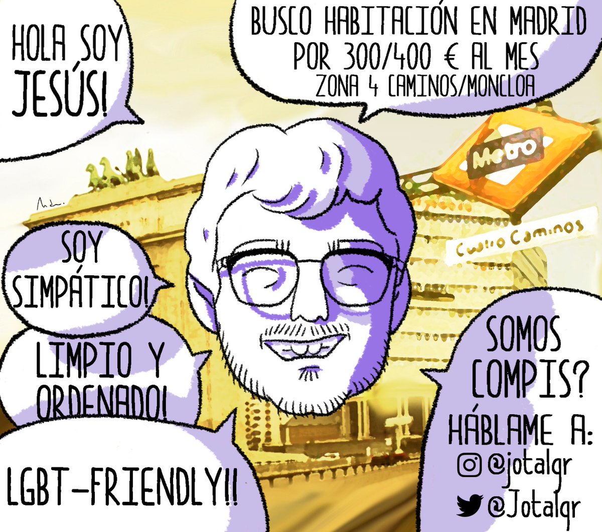 Jotalgr's tweet photo. Busco habitación en Madrid para entrar en enero 🏢
Preferiblemente cerca o bien conectado con Moncloa y que no supere los 400€.
Soy majete, limpio y me gusta hacer vida de piso.
Piso LGBT-friendly 🏳️‍🌈
Voy con contrato y para cualquier pregunta DM ☺️
Me ayudas con un RT? https://t.co/oK7lwNBXbx