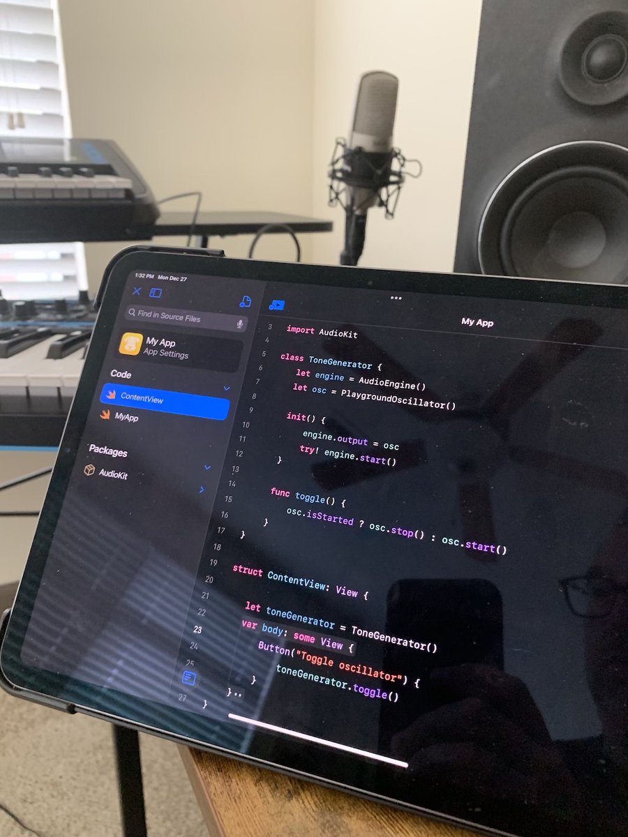 AudioKitPro's tweet image. Now musicians, students, and kids can explore audio and music coding on their iPads, no computer required! Free &amp;amp; Open-source. AudioKit 5.3 is here. This is big, please share! audiokitpro.com/ipadswiftplayg…