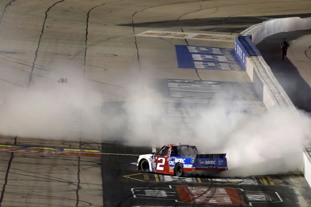 GMSRacingLLC's tweet photo. As 2021 comes to a close, we thought we'd end the year with a trip down memory lane.
Our first win of the season came in the #LiftKits4Less200 at @TooToughToTame, where a hungry @SheldonCreed charged to the front on a late restart to take the checkered flag!
#WeAreGMS | #NASCAR https://t.co/Urs5s36YCA