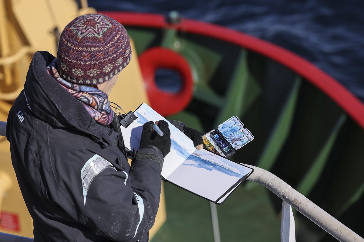 hmsprotector's tweet photo. Each #Antarctic Season we deploy with an Artist from @FoSPRI. This season Claudia Myatt has joined us and over the next couple of weeks we will showcase some of her work and chat with her about her time here in the Antarctic with us! 🖌️❄️🦭
#art 
#Create https://t.co/RWrr8gs0HO