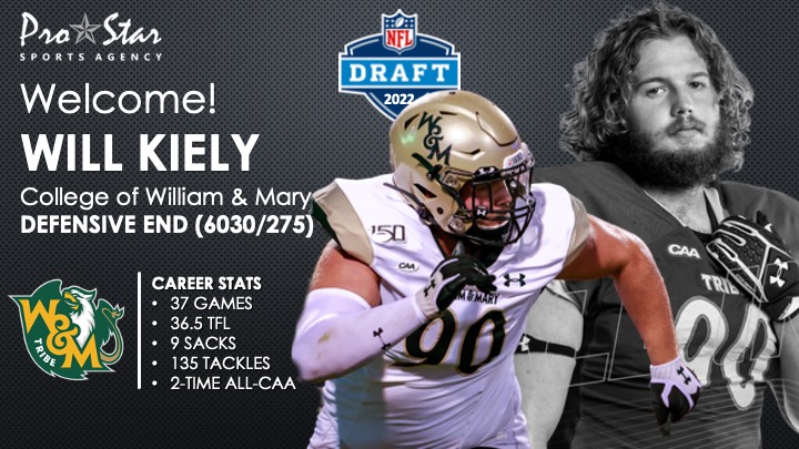 A big ProStar welcome to the newest member of the fam, <a href="/WMTribeFootball/">William & Mary Tribe Football</a> DL, <a href="/willkiely90/">William Kiely</a>!  Will's racked up 36.5 TFL's &amp; 9 Sacks for the Tribe, while twice earning All-CAA honors!  Welcome, Will!  #LFG!