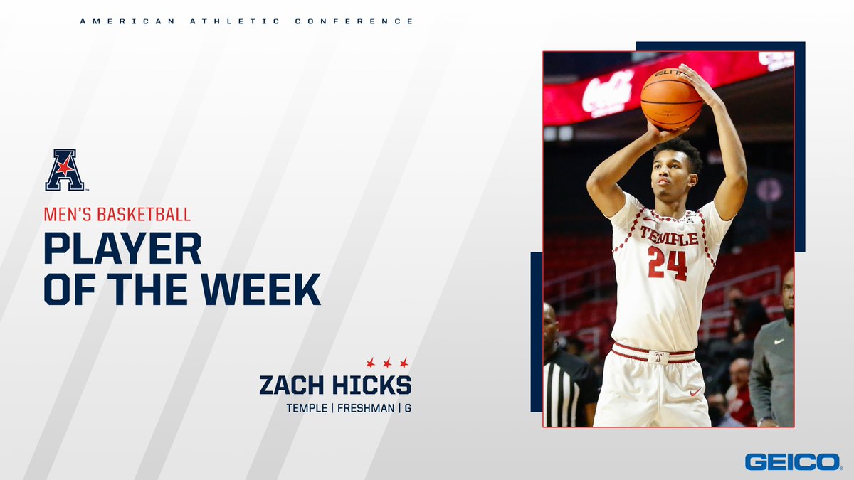 American_MBB's tweet photo. Scored 35 points, including a @TUMBBHoops record 10 3-pointers, in a home win - @zhicks1231 is the #AmericanHoops @GEICO Player of the Week! https://t.co/KHVe9tLaY8