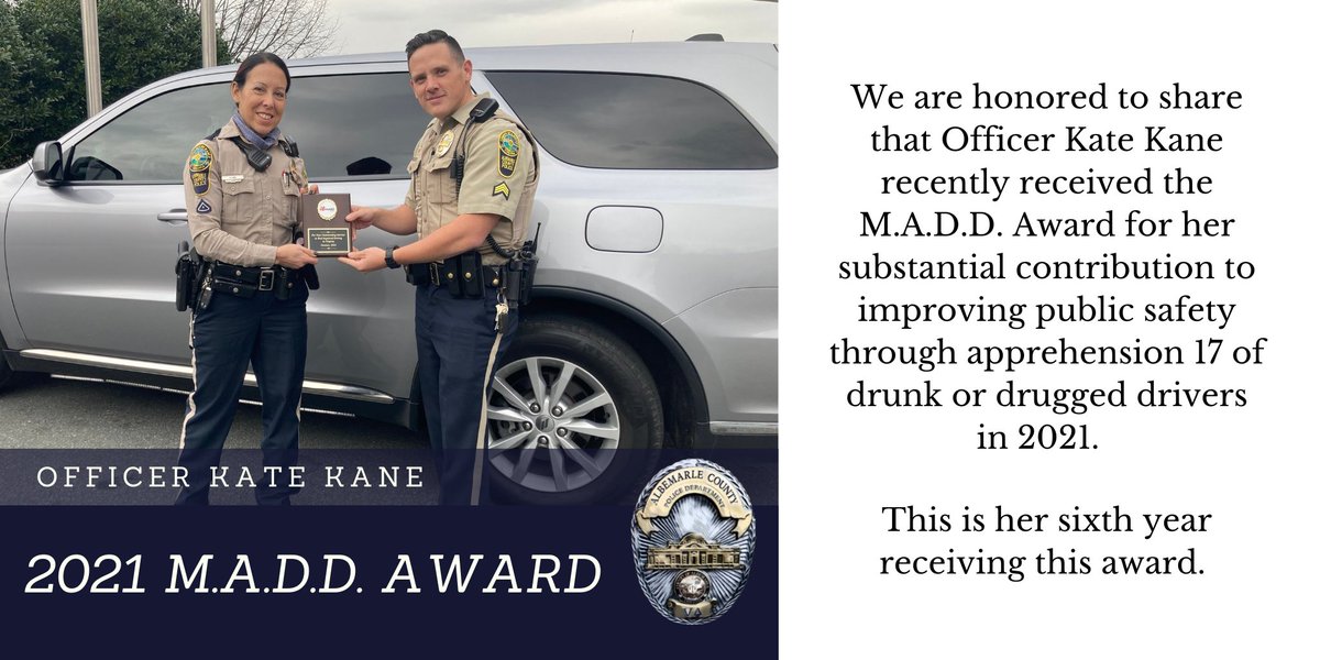 ACPD_VA's tweet photo. Every day, about 28 people in the US die in drunk-driving crashes — that's one person every 52 minutes.* We'd like to remind people that being a responsible driver is simple: If you are drinking, do not drive!
Congrats Officer Kane!
*https://t.co/qGOT2mxfC9
#ACPDProud #BeACPD https://t.co/qXCrn9AtxO