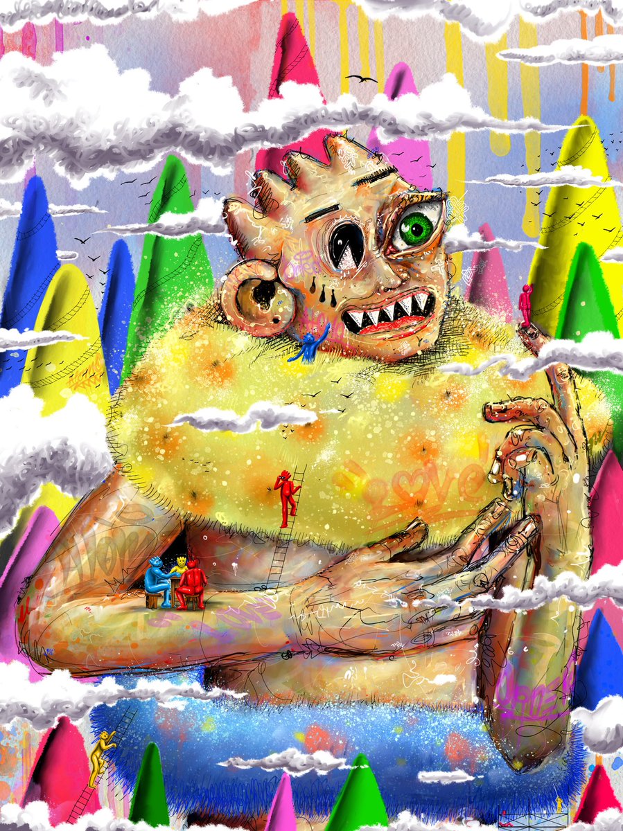 Pedrobaez89's tweet photo. “Painting Giants”  available on @withFND  ⚡️❣️❤️‍🔥 reserve 0.5 ⚡️     ⚡️NFT will come a physical hand embellished Giclee print and a woven tapestry blanket⚡️ help me spread the word❣️ much love and many blessings https://t.co/DDIEPcdwOG https://t.co/NSs3t2e44z