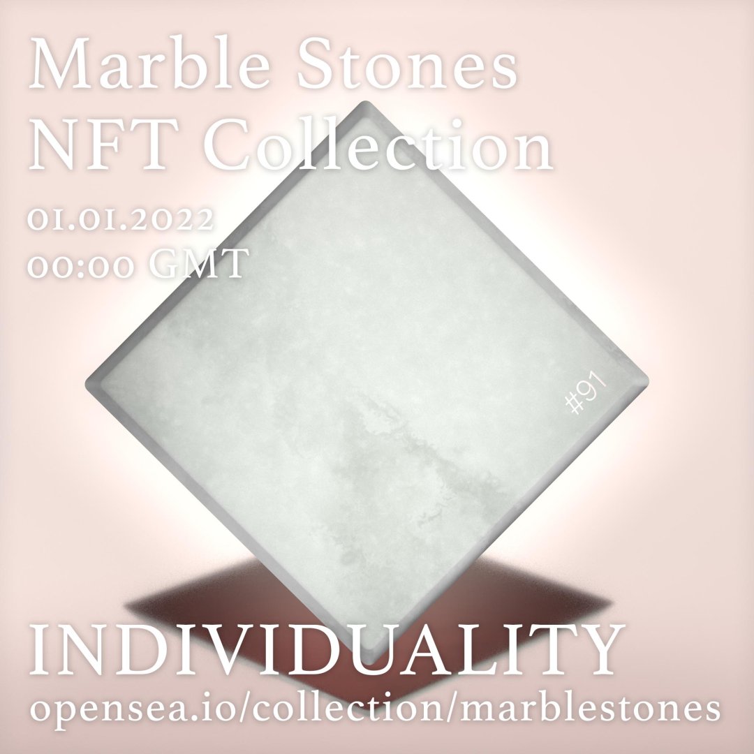 MarbleStone_nft's tweet photo. #individuality 91
Limited Marble Stones #nft Collection launching on @opensea 01.01.2022 at 00:00 GMT starting at 0.005ETH. https://t.co/l4HDSsDrxe
Don't miss the #marblehype! 
#nftart #nfts
Marble represents the #prosperity of #culture, #individuality and #wealth. https://t.co/ic16tDh9Uo