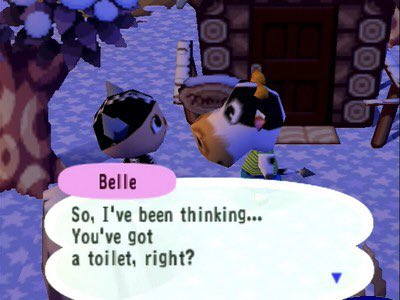UseTheBathroom's tweet photo. You can use the bathroom in Animal Crossing and Belle is thinking about you using it https://t.co/aWefXfFQqq
