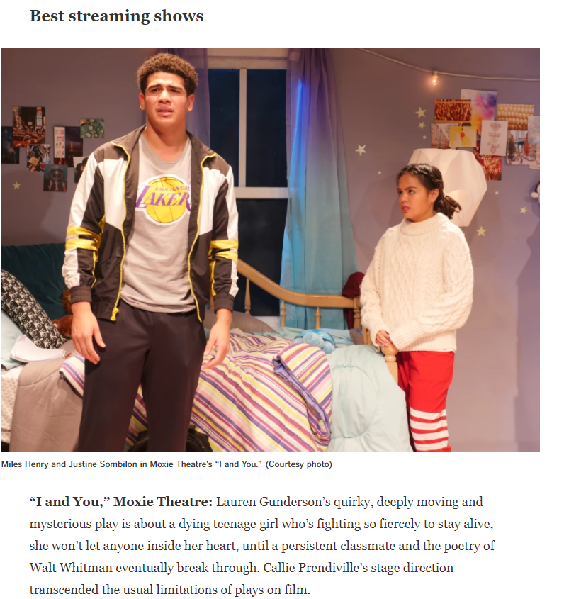 Did you hear we're one of the BEST? 🤩 Thank you to the <a href="/sdut/">The San Diego Union-Tribune</a> for including MOXIE on their list of the best theatre in San Diego in 2021!  Article highlights include "I and You" directed by Callie Prendiville 👏

📰: bit.ly/3qqLCD7