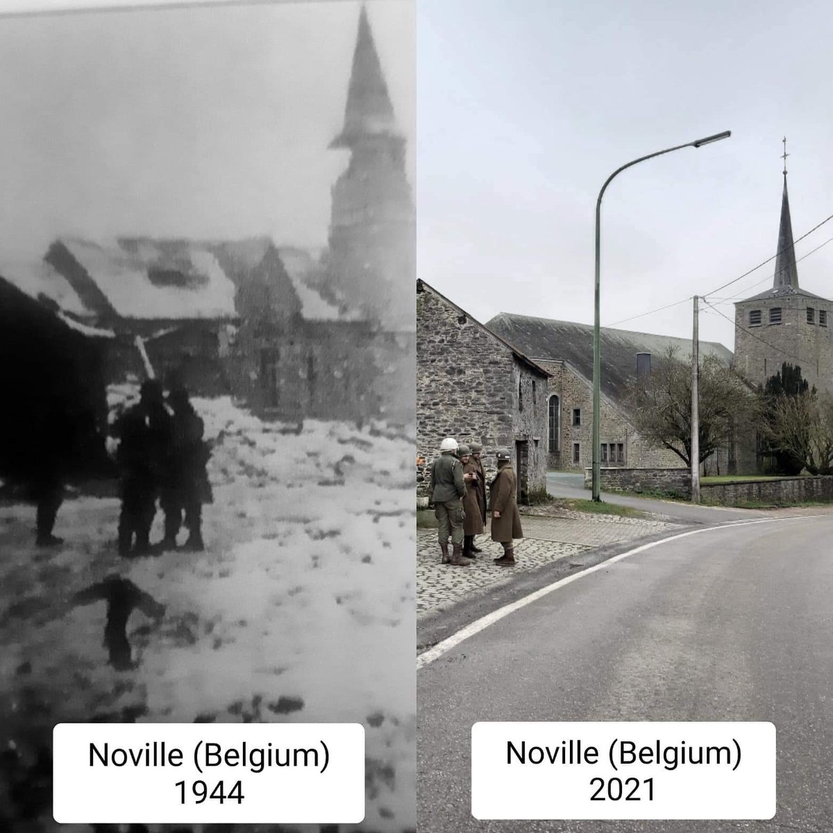 TRUFAULT's tweet photo. Algo mรกs de 77 aรฑos, son los que han transcurrido, entre una imagen y la otra de Noville, Bastogne, Bรฉlgica.
๐ง๐ช
#WW2 #WWII #Battle #Battlefield #tanksbattle #militarypics #dayafter #antesydespues #Panzer https://t.co/tjy5ZfBhAj